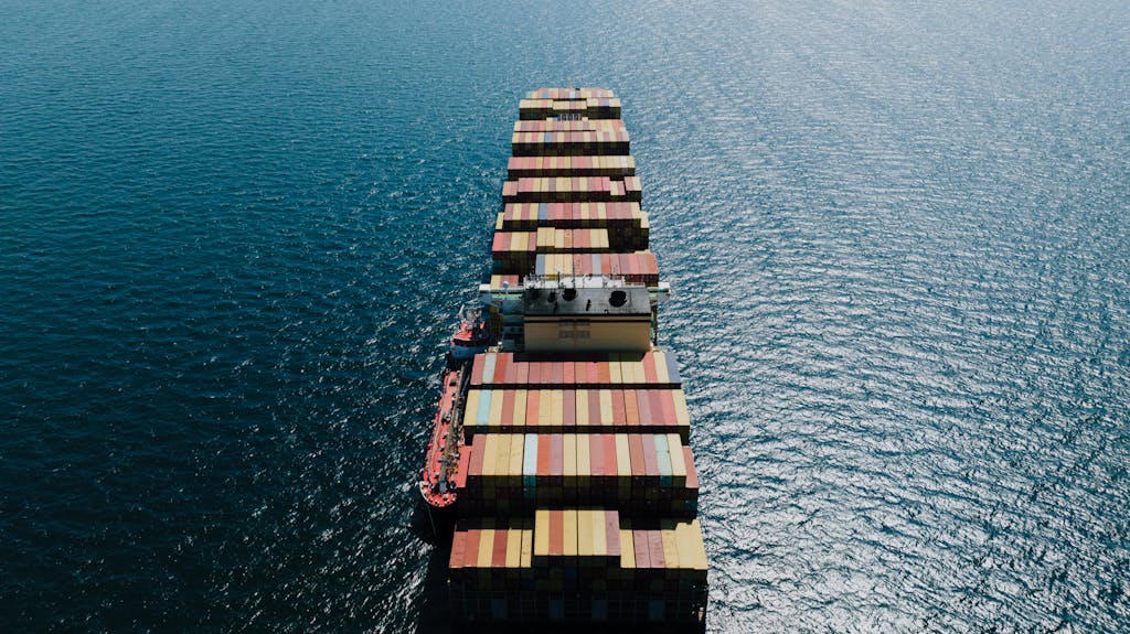 Fully Loaded Cargo Ship on a Sea 